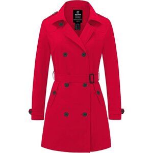 Women's Red Waterproof Trench Coat Classic Lapel Outerwear Coat with Belt